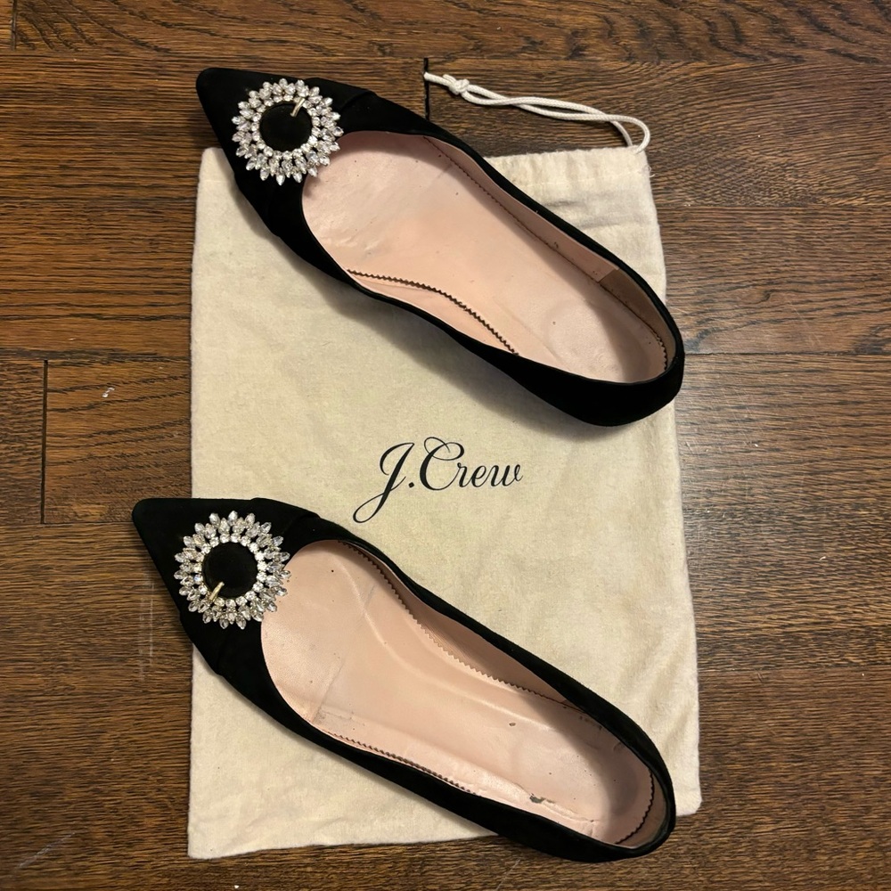 J.Crew Black Suede Jeweled Flats Size 10 Like New.
